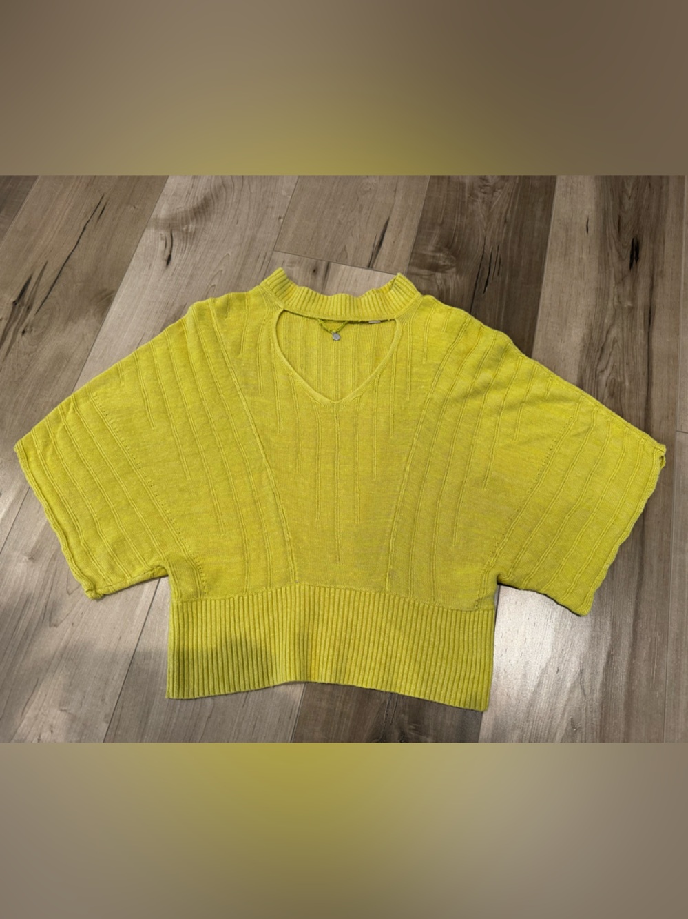 Chartreuse Knitted and Knotted Short-Sleeve Sweater Anthropologie Sz S